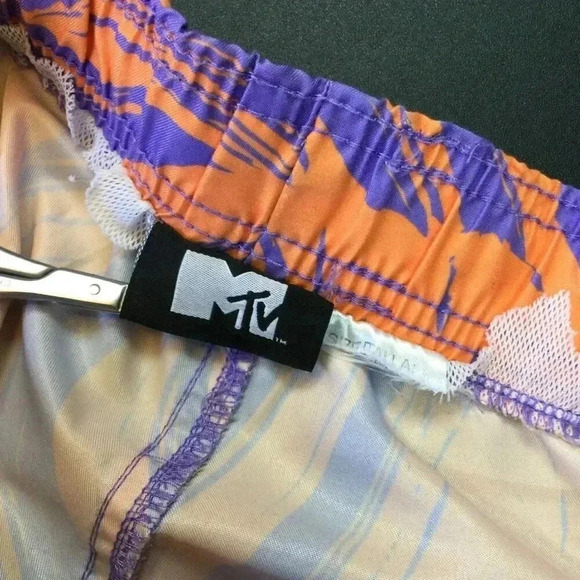 Vintage MTV Mens Music Television Logo Board Shorts Swim Trunks Orange Purple La - Picture 7 of 10